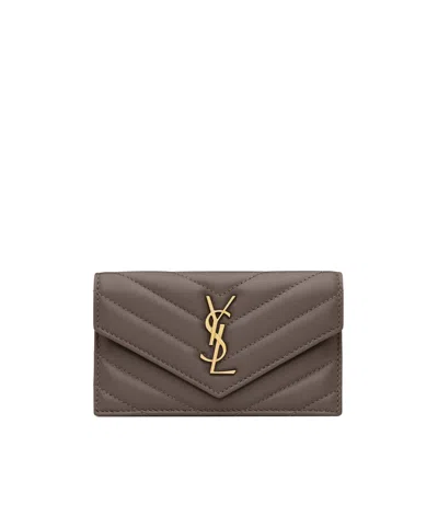 Saint Laurent Logo Card Holder In Brown