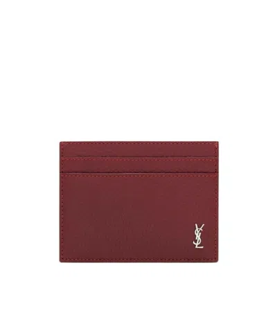 Saint Laurent Logo Card Holder In Red