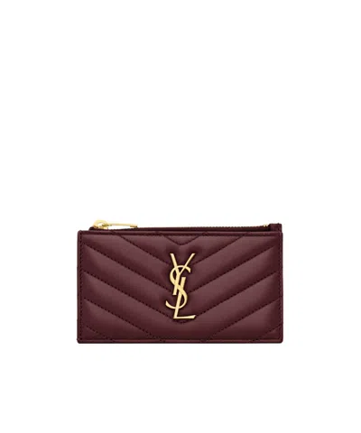 Saint Laurent Logo Card Holder In Purple
