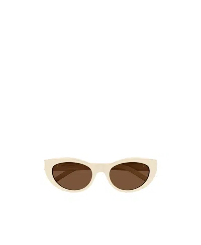 Saint Laurent Logo Cat-eye Frame Sunglasses In Brown