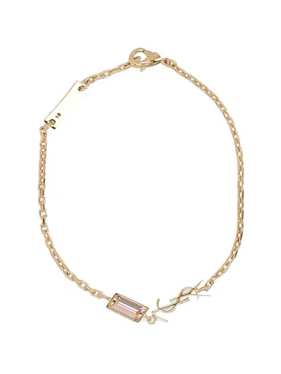 Saint Laurent Logo-charm Bracelet In Gold