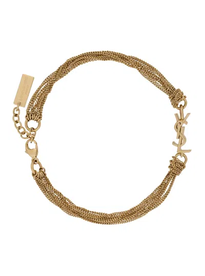 Saint Laurent Logo Charm Bracelet In Gold