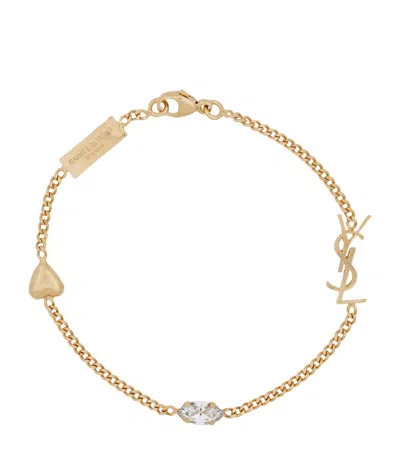 Saint Laurent Cassandre Heart Charm Bracelet In Gold