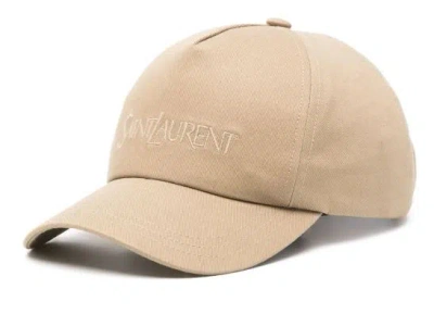 Saint Laurent Logo Cotton Baseball Cap In Neutral