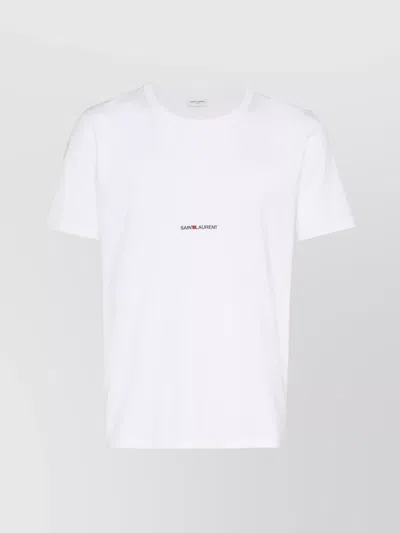 Saint Laurent Logo Cotton Crewneck Short Sleeve T-shirt In White