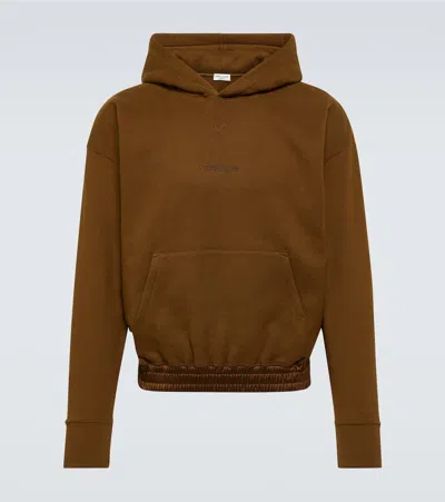 Saint Laurent Logo Cotton Fleece Hoodie In Grün