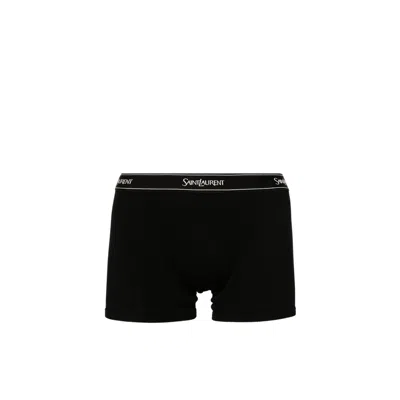 Saint Laurent Logo Cotton Jersey Boxer In Black