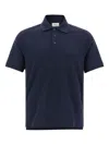 Saint Laurent Recycled Material Polo Shirt With Cassandre Embroidery In Blue