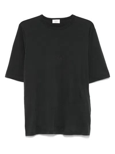 Saint Laurent Dark Grey T-shirt With Logo Lettering On The Front Tone-on-tone In Cotton Man In Animal Print
