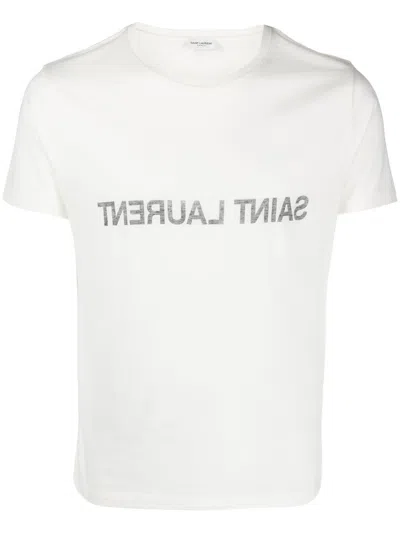 Saint Laurent Cotton T-shirt In Reverse Design In White