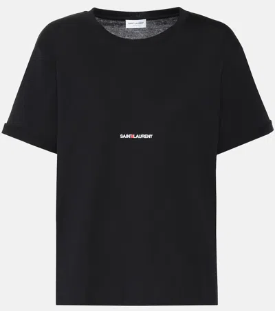 Saint Laurent Logo Print Crewneck T-shirt In Black