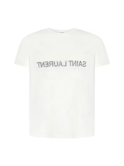 Saint Laurent Cotton T-shirt In Reverse Design In White