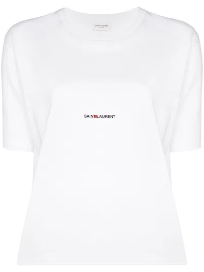 Saint Laurent Cotton T-shirt With Frontal Iconic Print In White
