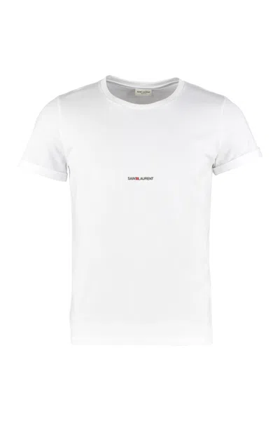 Saint Laurent Logo Cotton T-shirt In White