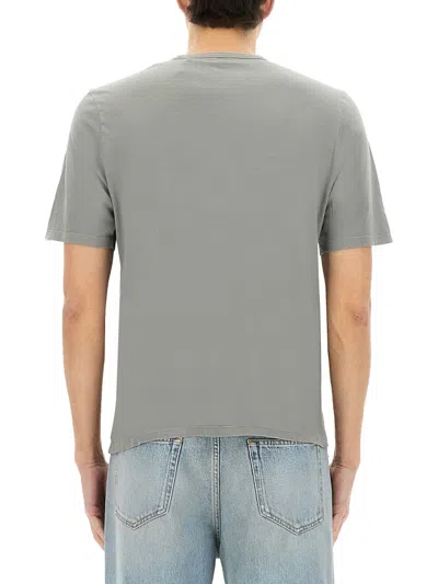 Saint Laurent Logo Cotton T-shirt In Gray