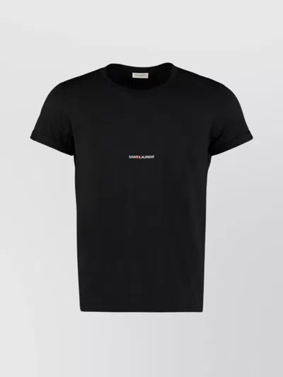 Saint Laurent Logo Crew Neck Short Sleeve Cotton T-shirt In Black