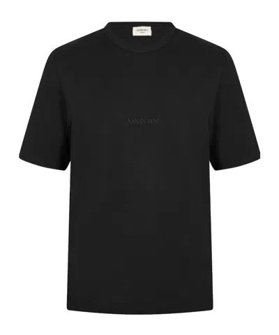 Saint Laurent Logo Crew Neck T-shirt In Black