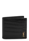 Saint Laurent Logo Crocodile-effect Leather Wallet In Black