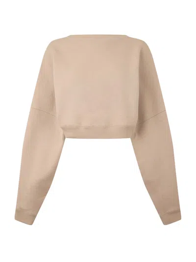 Saint Laurent Logo Cropped Sweatshirt In Nude