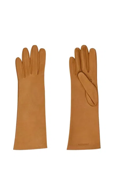 Saint Laurent Logo-debossed 5-finger Gloves In Brown