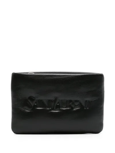 Saint Laurent Logo-debossed Patent-leather Wallet In Black