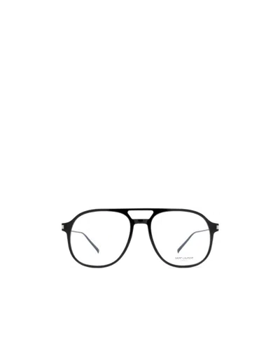 Saint Laurent Logo-debossed Pilot-frame Glasses In Black