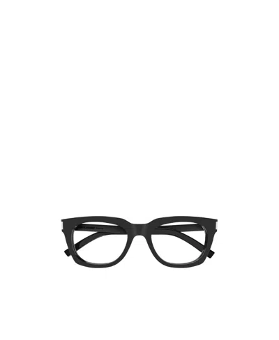 Saint Laurent Logo-debossed Rectangle-frame Glasses In Green