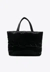 Saint Laurent Logo Debossed Silk Canvas Tote Bag In Black