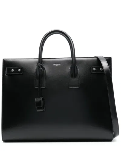 Saint Laurent Logo-debossed Tote Bag In Black