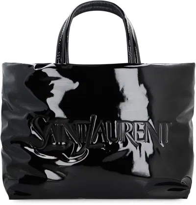 Saint Laurent Logo-debossed Tote Shoulder Bag In Black