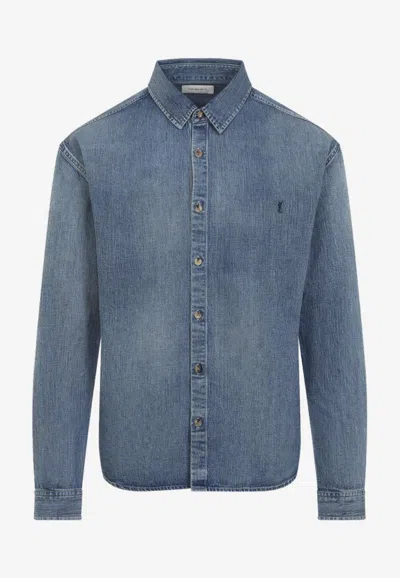 SAINT LAURENT LOGO DENIM SHIRT