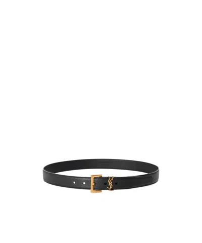 Saint Laurent Logo Detail Belt In Green