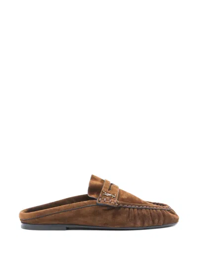 Saint Laurent Le Loafers Suede Flat Sole Slippers In Brown