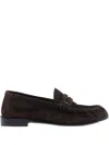 Saint Laurent Logo-detail Suede Loafers In Brown