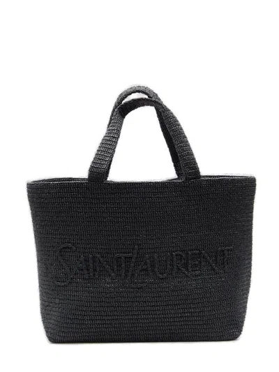 Saint Laurent Logo Detailed Tote Bag In Black