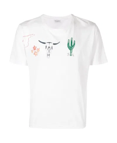 Saint Laurent Logo Details T-shirt In White