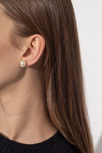 Saint Laurent Logo Earrings In White