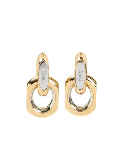 Saint Laurent Logo Earrings In Yellow