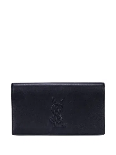 Pre-owned Saint Laurent Logo-embossed Clutch Bag In Black