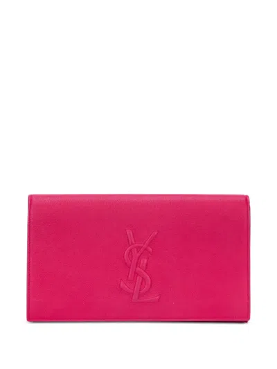 Pre-owned Saint Laurent Logo-embossed Clutch Bag In Pink