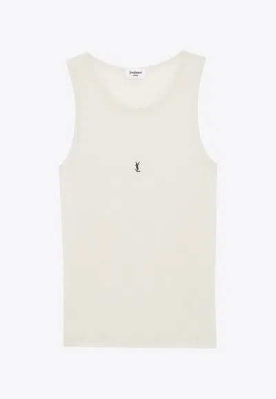 Saint Laurent Logo-embroiderd Tank Top In Neutral