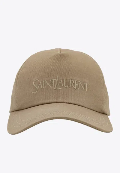 Saint Laurent Logo-embroidered Baseball Cap In Cream