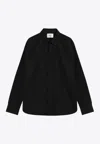 Saint Laurent Logo Embroidered Buttoned Shirt In Black