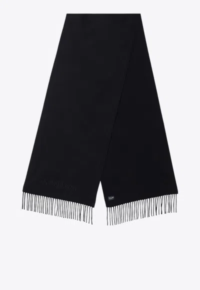 Saint Laurent Logo-embroidered Cashmere Scarf In Black