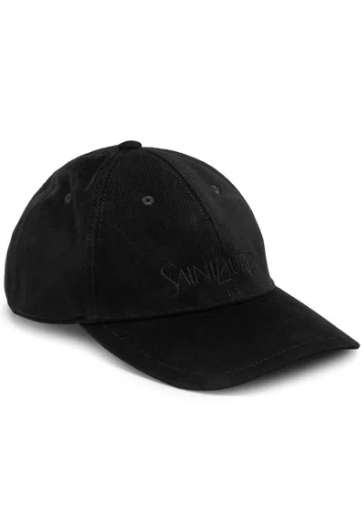 Saint Laurent Logo-embroidered Corduroy Cap In Black