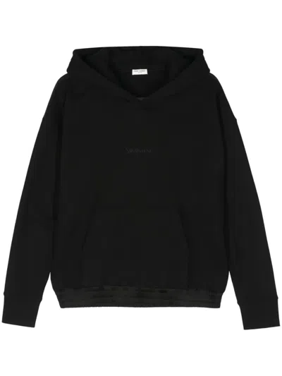 Saint Laurent Logo-embroidered Cotton Hoodie In Black