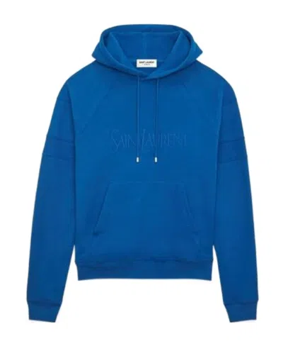 SAINT LAURENT SAINT LAURENT LOGO EMBROIDERED DRAWSTRING HOODIE