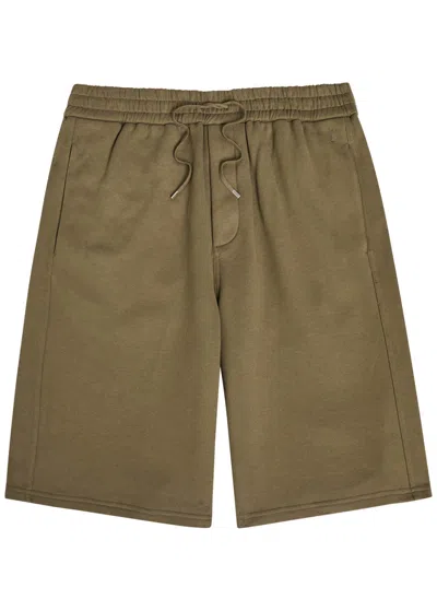 Saint Laurent Logo-embroidered Cotton Shorts In Brown