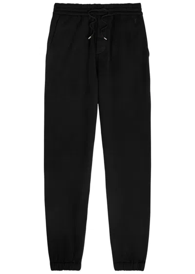 Saint Laurent Logo-embroidered Cotton Sweatpants In Blue