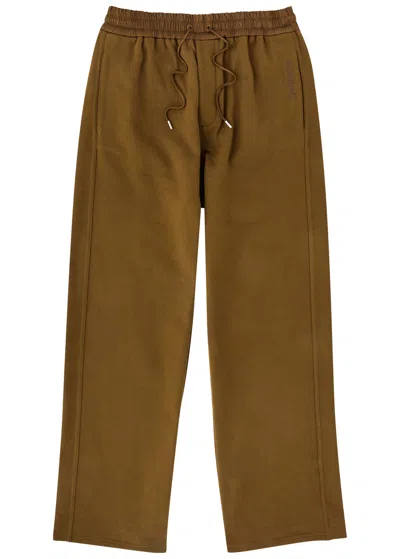 Saint Laurent Logo-embroidered Cotton Sweatpants In Brown